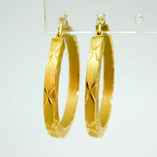 14K Yellow Gold Etched Hoop Earrings 4.4g image number 2