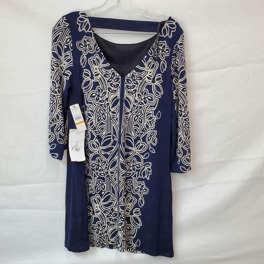 Laundry by Shelli Segal Navy and White V-Back Sleeve Dress Size Small image number 2