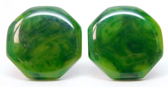 Vintage Creamed Spinach Bakelite Gold Tone Clip On Earrings 8.8g image number 4
