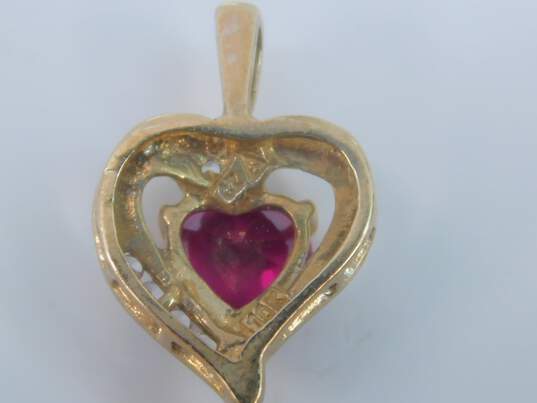 10K Yellow Gold Ruby & CZ Ribbon Heart Pendant 1.6g image number 5