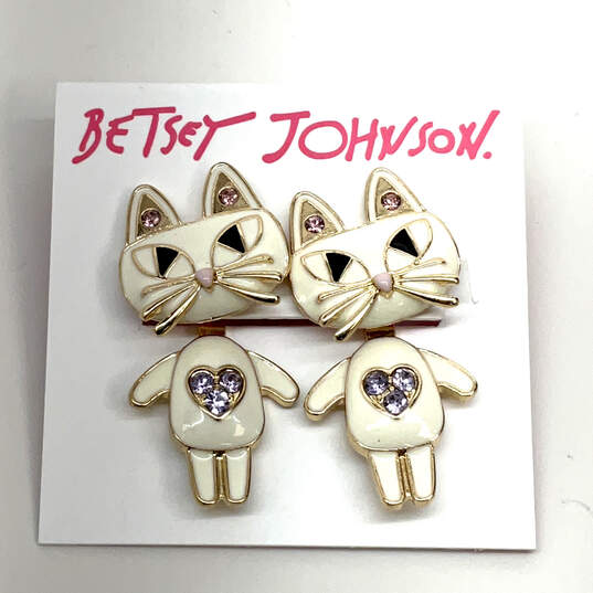 Designer Betsey Johnson Gold-Tone Mini Critters Cat Face Drop Earrings image number 1
