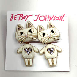 Designer Betsey Johnson Gold-Tone Mini Critters Cat Face Drop Earrings
