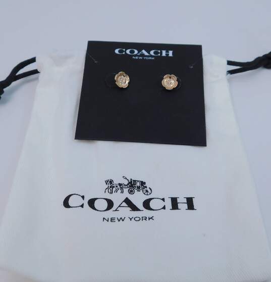 Coach & Swarovski Designer Gold Tone Flower Stud Earrings & Feather Brooch 25.5g image number 8