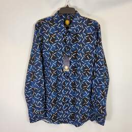 Platini Button Up Blue Print Shirt SZ L NWT