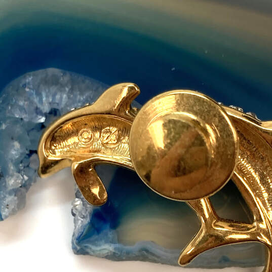Designer Swarovski Gold-Tone Rhinestones Crystal Dolphin Brooch Pin image number 4