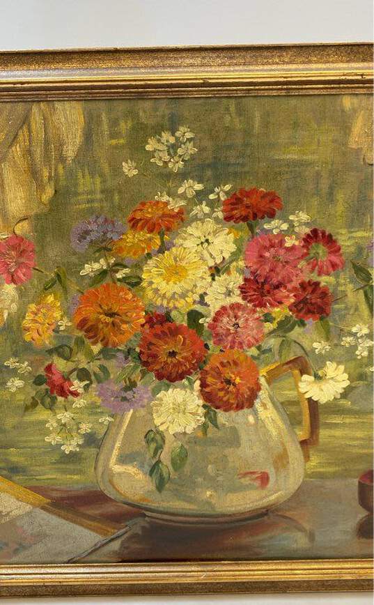 Original Floral Still Life Oil on canvas by V. Wood Signed. Framed image number 5