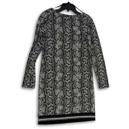 Womens Black Snake Print Long Sleeve Round Neck Shift Dress Size Small alternative image