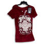 NWT Womens Red Slit Cut Out Back Short Sleeve Graphic Print T-Shirt Size M image number 1