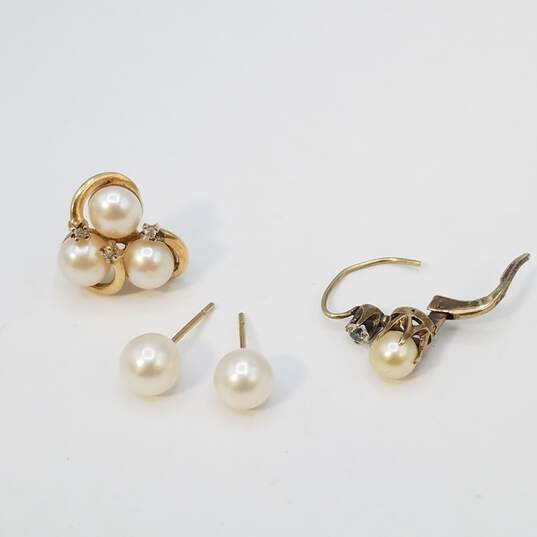 10K Gold FW Pearl Cubic Zirconia Single Earring Bundle 4 Pcs 3.5g image number 1