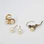 10K Gold FW Pearl Cubic Zirconia Single Earring Bundle 4 Pcs 3.5g image number 1