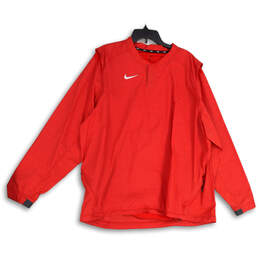 Mens Red Long Sleeve Zip Pocket Pullover Athletic T-Shirt Size 2XL