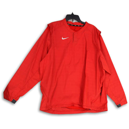 Mens Red Long Sleeve Zip Pocket Pullover Athletic T-Shirt Size 2XL image number 1