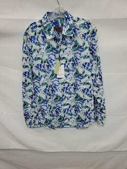 Mn Robert Graham Classic Fit Floral Button Blue Dress Shirt Sz L