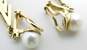 Elegant 14K Two Tone Gold Pearl 0.28 CTTW Diamond Chevron Dangle Omega Clip Earrings 12.3g image number 2
