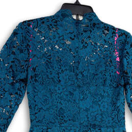 Womens Blue Floral Lace Long Sleeve Mock Neck Back Zip Sheath Dress Size 6