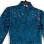 Womens Blue Floral Lace Long Sleeve Mock Neck Back Zip Sheath Dress Size 6 image number 1