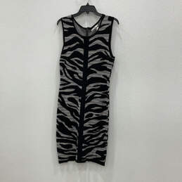 NWT Womens Black White Animal Print Sleeveless Back Zip Bodycon Dress Sz M