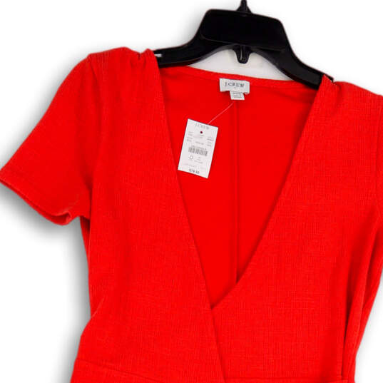 NWT Womens Red Knitted Short Sleeve Waist Tie Knee Length Wrap Dress Sz XXS image number 3