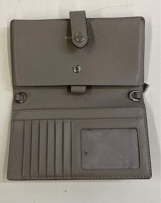 Michael Kors Gray Leather Bifold Zip Envelope Card Organizer Wallet image number 6