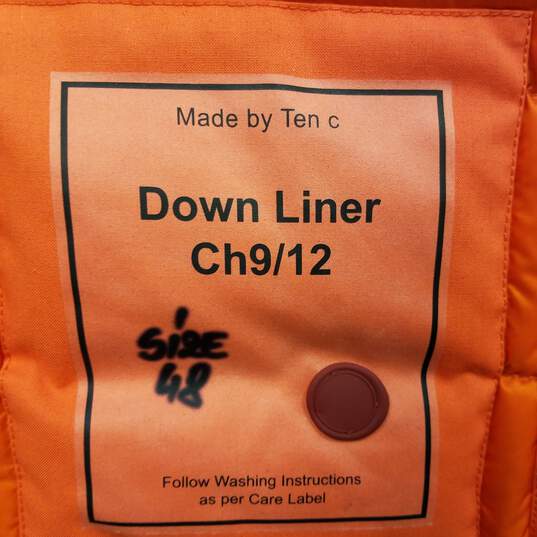 NWT Ten C Unisex Adults Orange Down Liner Full Zip Puffer Jacket Size 48 image number 3