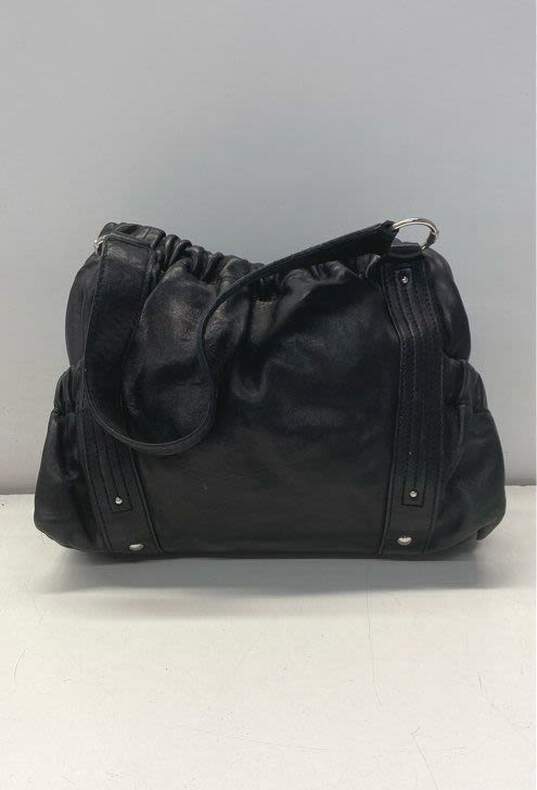 Michael Kors Black Leather Pleated Drawstring Satchel Bag image number 2