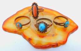 Artisan Copper Southwestern Faux Turquoise & Goldstone Rings Road Runner & Sunburst Brooches Flower Clip Earrings Chain Bracelets 44.7g alternative image