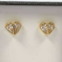 Designer Kate Spade Gold-Tone Heart Shape Crystal Cut Stone Stud Earrings
