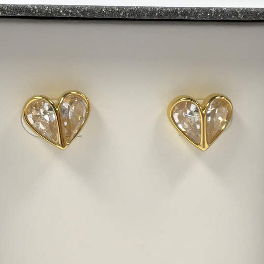 Designer Kate Spade Gold-Tone Heart Shape Crystal Cut Stone Stud Earrings image number 1