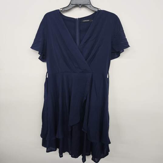Navy Blue Flutter Sleeve Dress With Sash image number 1