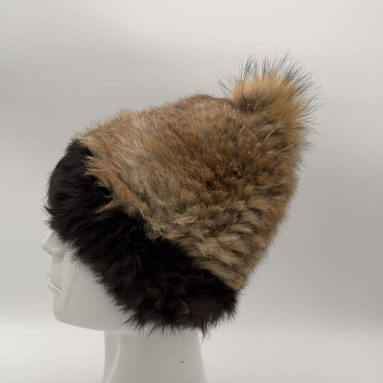 Vintage Womens Brown Rabbit Fur Stretch Winter Beanie Hat One Size image number 3