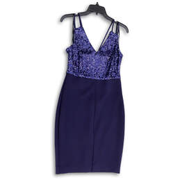 Womens Purple Spaghetti Sleeves Sequin Bust Back Zip Sheath Dress Size 6