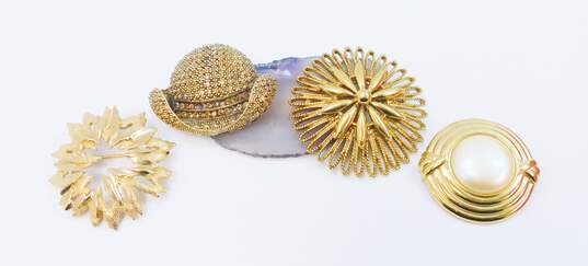 Vintage & Contemporary Monet & Fashion Faux Pearl Rhinestone Gold Tone Statement Brooches 91.5g image number 1