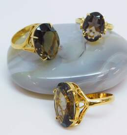 Romantic Gold Tone Scrolled Smoky Quartz Cocktail Rings