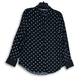 Chico's Women's Black White Polka Dot Spread Collar Button-Up Shirt Size 8/10