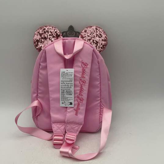 NWT Disney Womens Pink Sequin Minnie Mouse Adjustable Strap Zipper Backpack image number 2