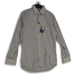 NWT Mens Blue Brown Striped Long Sleeve Spread Collar Button-Up Shirt Sz L