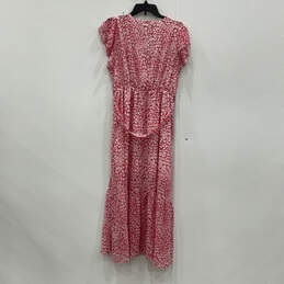 NWT Womens Pink Floral Ruffled Short Sleeve V-Neck Belted Maxi Dress Size L alternative image
