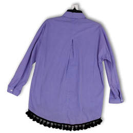 Womens Blue Pinstripe Long Sleeve Tassel Hem Button Front Blouse Top Size M alternative image