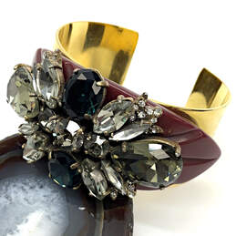 Designer J. Crew Gold-Tone Crystal Cut Stone Adjustable Cuff Bracelet