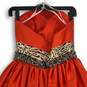 Womens Red Animal Print Knee-Length Strapless Fit & Flare Dress Size 4 image number 4