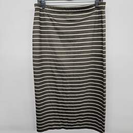 Green & White Striped Stretch Pencil Skirt