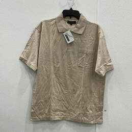 NWT Mens Tan Short Sleeve Collared Pocket Button Front Polo Shirt Size XL