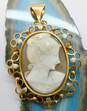 Antique 18K Two Tone Gold Carved Shell Cameo Brooch Pendant 11.3g image number 1