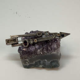 Designer Patricia Locke Silver-Tone Crystal Cut Stone Etched Brooch Pin