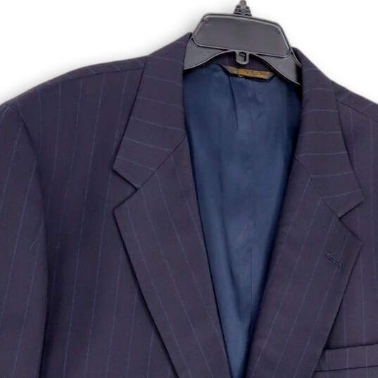 Mens Blue Pinstripe Notch Lapel Single Breasted Two Button Blazer Size 50R image number 3
