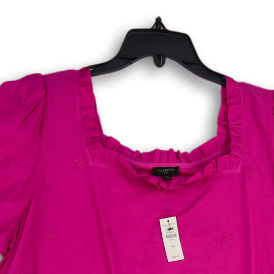 NWT Womens Pink Ruffle Square Neck Puff Sleeve Blouse Top Size 1X image number 3