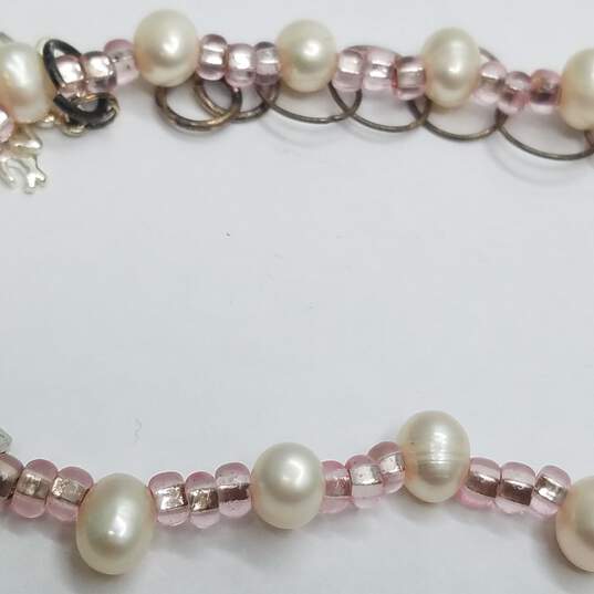 Sterling Silver Pink Bead & FW Pearl Best Mom 17inch Necklace 13.6g image number 2
