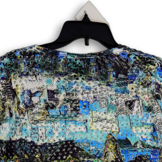 Womens Blue Printed Round Neck Long Sleeve Pullover Sweater Size Medium image number 4
