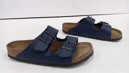 Men's Birkenstock Navy Amalfi Leather Soft Footbed Arizona Sandals Size 8