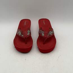 Coach Womens Red Open Toe Wedge High Heel Slip On Thong Sandals Size 6